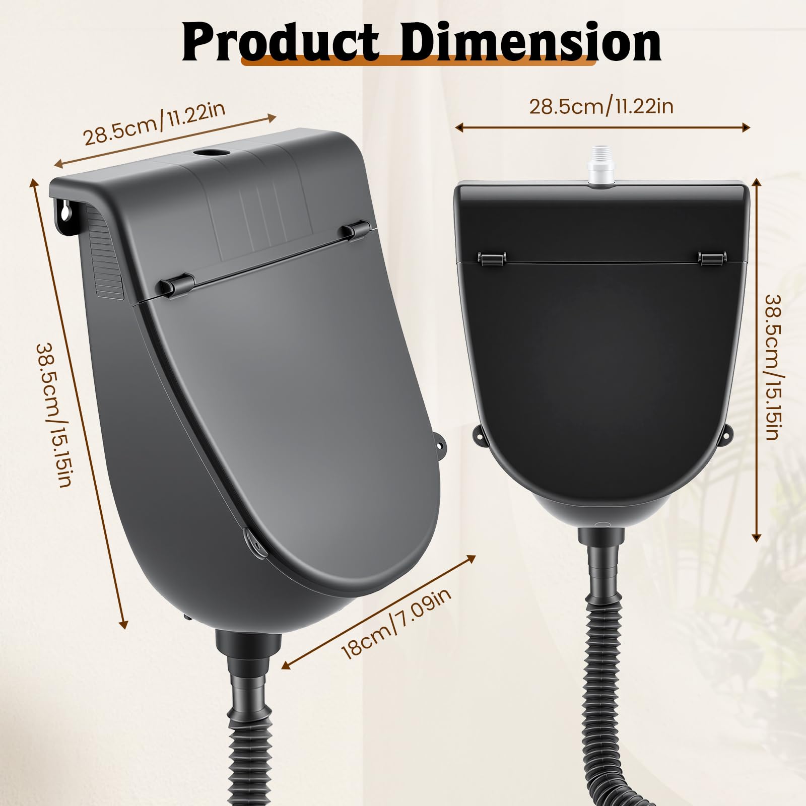 Wandmontiertes Urinal für Männer, Urinal mit Deckel & Ablaufschlauch, Wasserloses mit Spülfunktion, für Herren mit Spritzschutzdeckel, tragbare Urin-Trenn-Toilette für Camping, Wohnheim, Garten