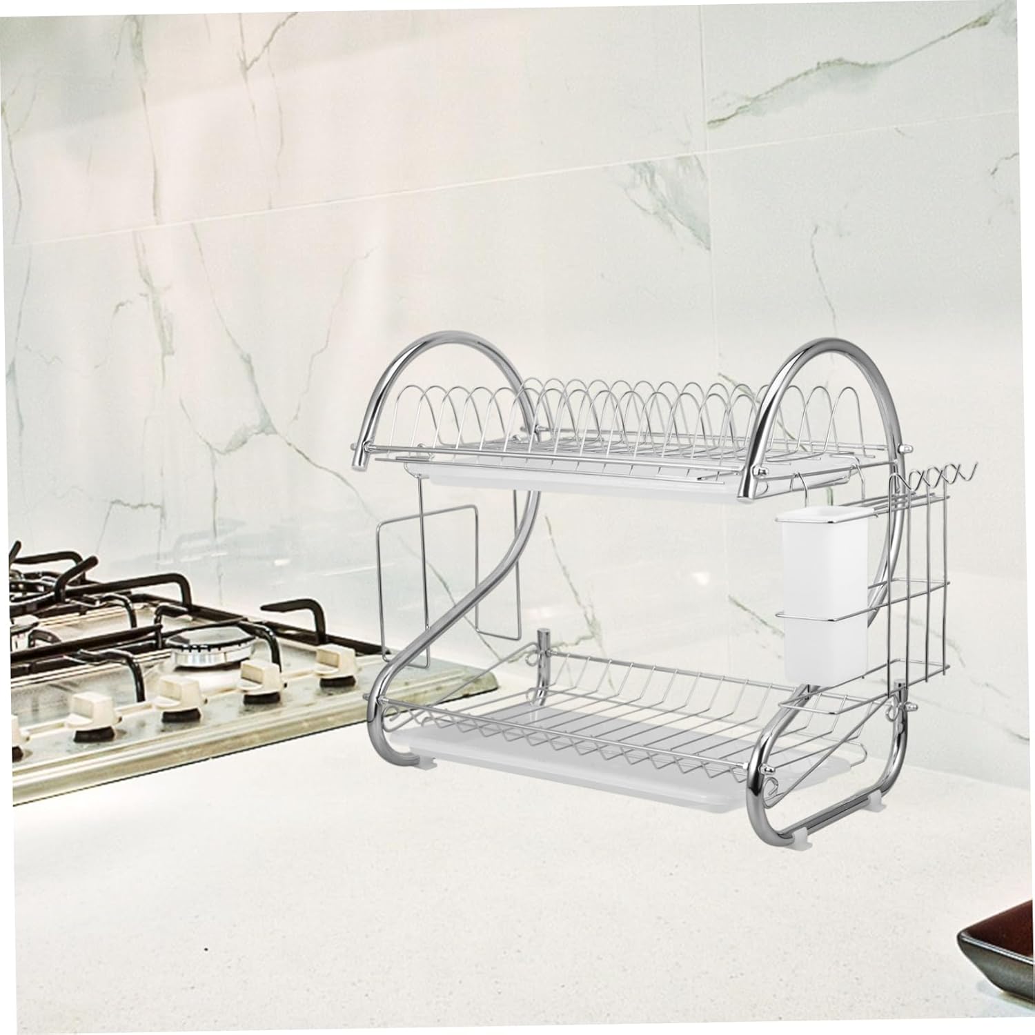 Stainless Steel Kitchen Drying Rack Dish Drain Rack Double Layer Storage Stand for Home