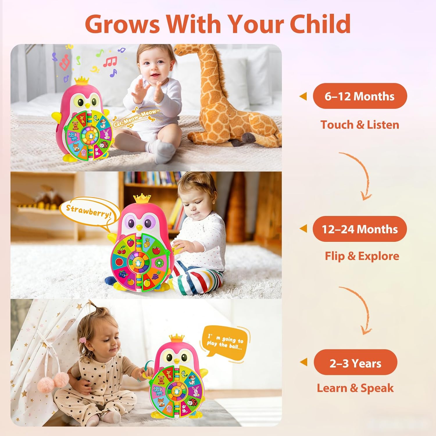 Toys for 1 Year Old Girl, Musical Penguin Learning Toy for Toddlers 1-3, Interactive Educational Toy with Lights & Sounds, First Birthday Gifts for 1 2 Year Old Girls Boys, Baby Toys 12-18 Months