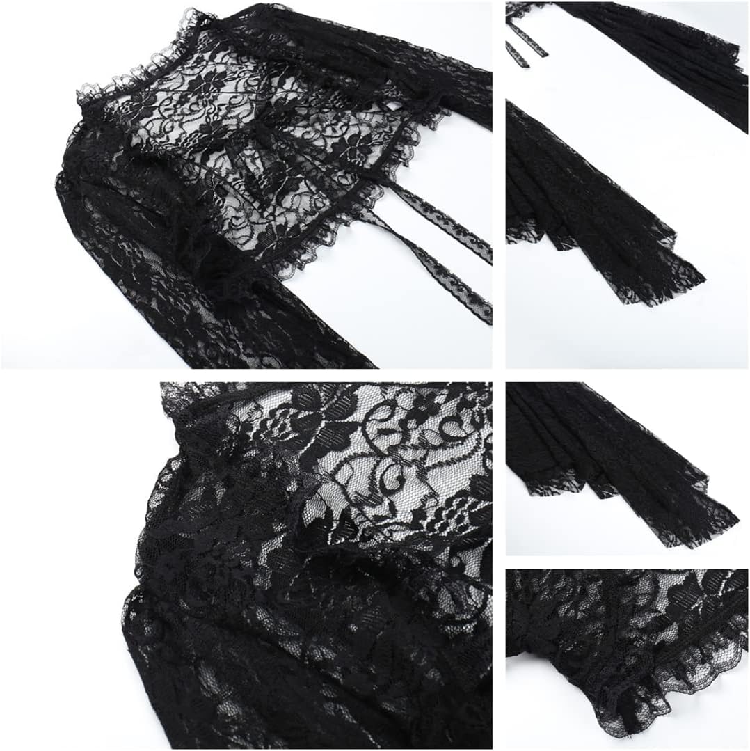 Women Goth Tops Punk Cover Ups Mesh Crop Top See Through Sexy Long Sleeve Blouse Y2k Black Rave Outfit Festival - Image 5