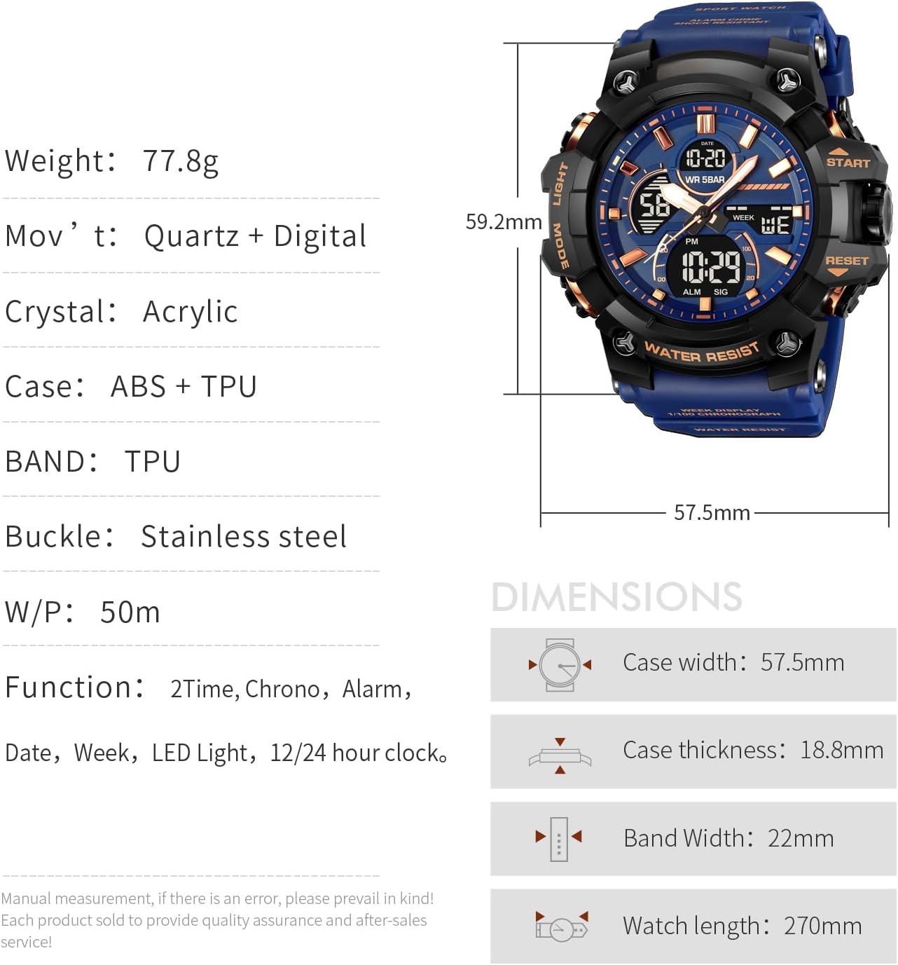 findtime Men's Military Tactical Watches for Men Big Face Large Dual Analog Digital Display Sports Outdoor Durable Rugged White Wristwatch with LED Backlight Waterproof