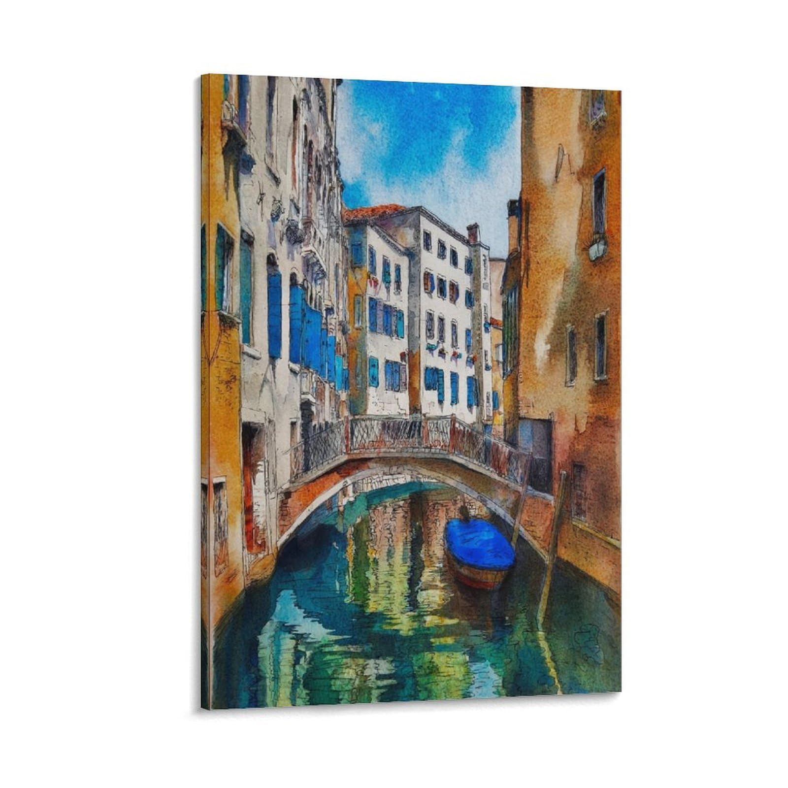 Lcynnh Frame-Style Venice Italy 08X12inch(20X30cm) Vintage Travel Poster Watercolor Canvas Art