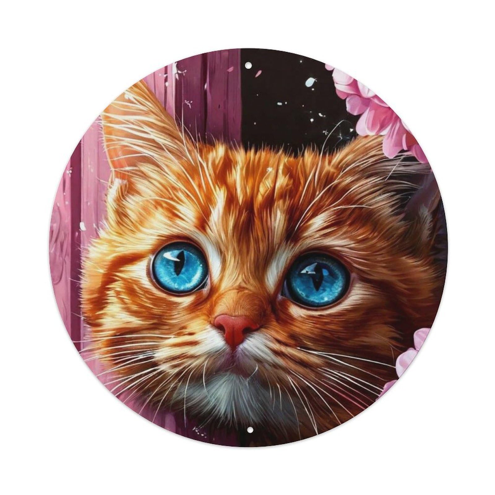 Animal Ginger Kitten Pink Hydrangea Cute Adorable Vintage Metal Tin Sign Plaque Wall Decor for Cafe, Club Bar, Office, Garden Metal Poster 8x8Inch