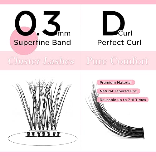 Miniatura 5 de BEYELIAN Pestañas en racimo D, 168 unidades, extensiones de pestañas postizas individuales, aspecto natural, reutilizables, con pegamento, banda