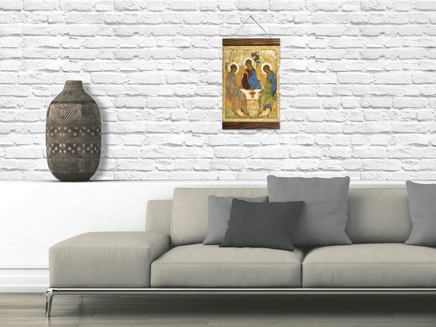 Holy Trinity Icon by Rublev Andrei Canvas Print Wood Framed Orthodox Christian Religious Art (11.8 x 15.7 inches)