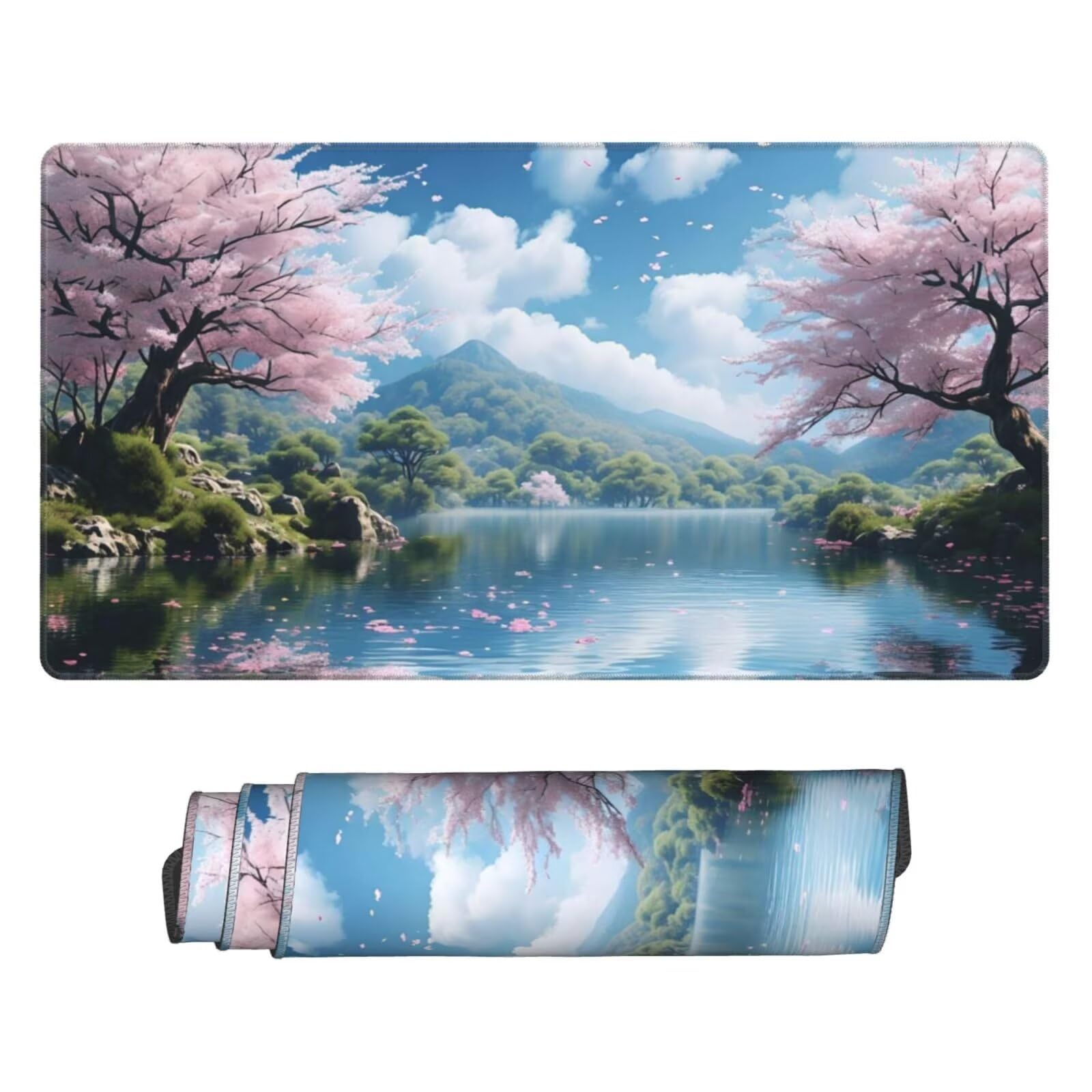 Tapis de Souris XXL 1200x600 mm, Ventilateur Tapis de Souris Fleurs de Cerisier Tapis Souris, Antidérapant sous Main Bureau à Bords Cousus, Mouse Pad avec Surface en Caoutchouc antidérapant U-265