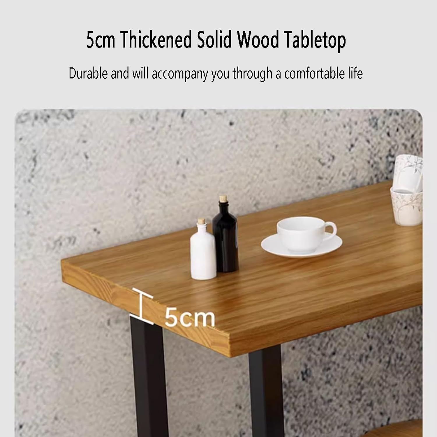 Industrial Solid Wood Narrow Bar Table, 5cm Thick Rectangular Top, Metal Base, Rustic Outdoor Bistro Counter Table for Pub & Patio, No Stool Included, 180x40x10cm