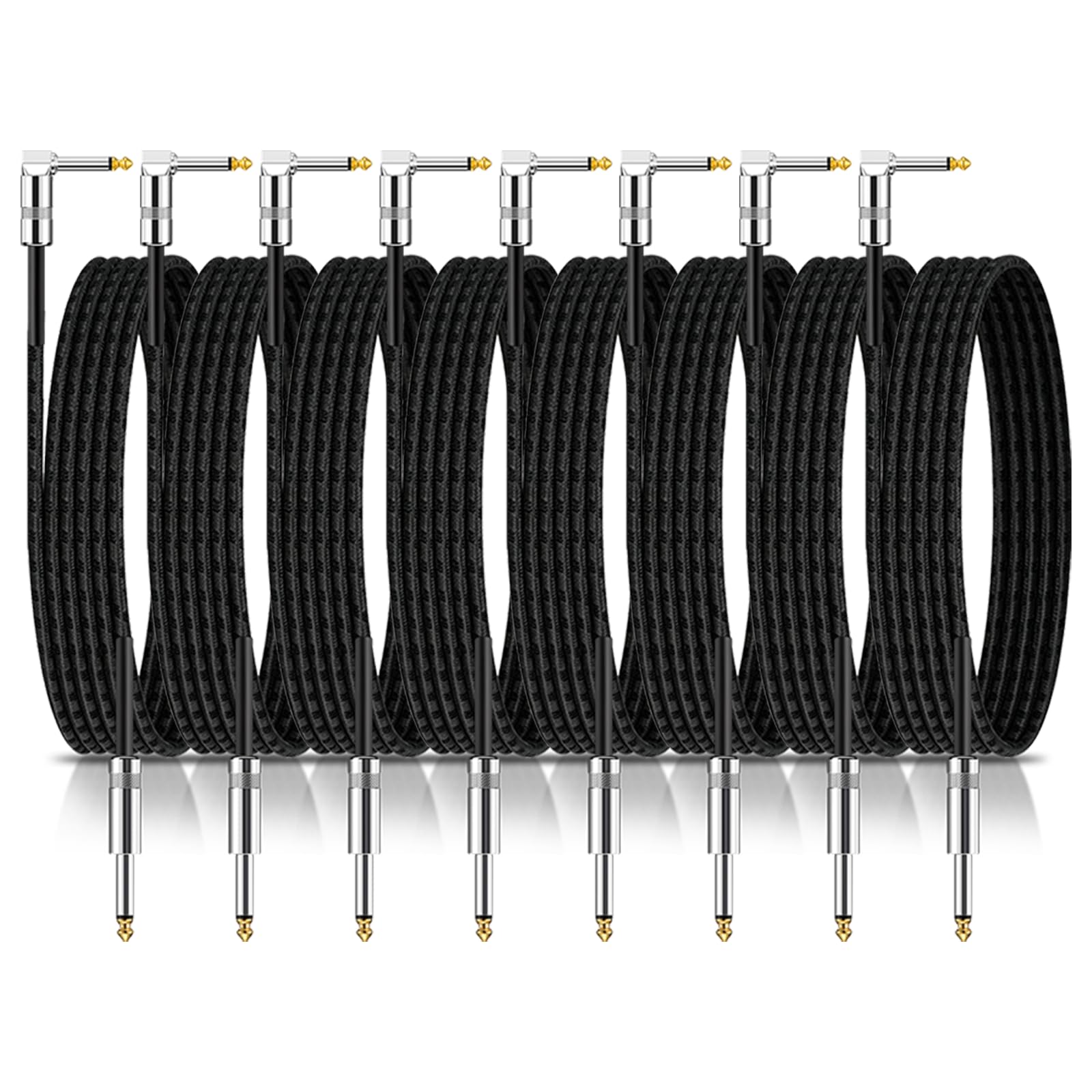 Rigibright Instrumentenkabel für Gitarre, Bass, Tastatur, Mikrofon und Mischpult, 3 m, Schwarz, 3 m, 8 Stück