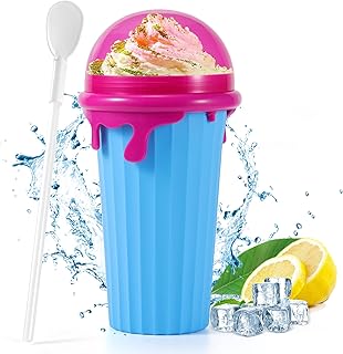 Slushy Cup Slushie Maker Machine for Home Kids,Tiktok Portable Quick Frozen Smoothies Squeeze Cooling Cup with Cup Brush Straw and Spoon(500ml Blue)
