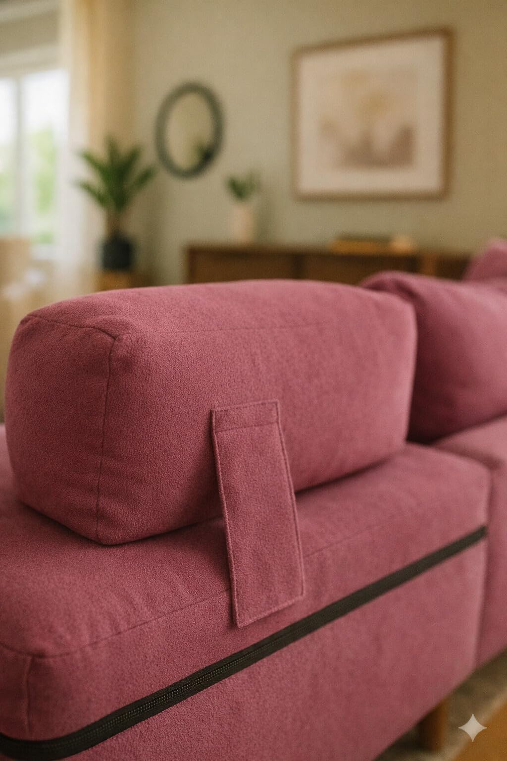 Karmakasa Velvet Sofa Cum Bed | Foldable Floor Chair Sofa with Adjustable Backrest | Single Bed Convertible Sofa | Compact Space-Saving Furniture,Wine Pink 3