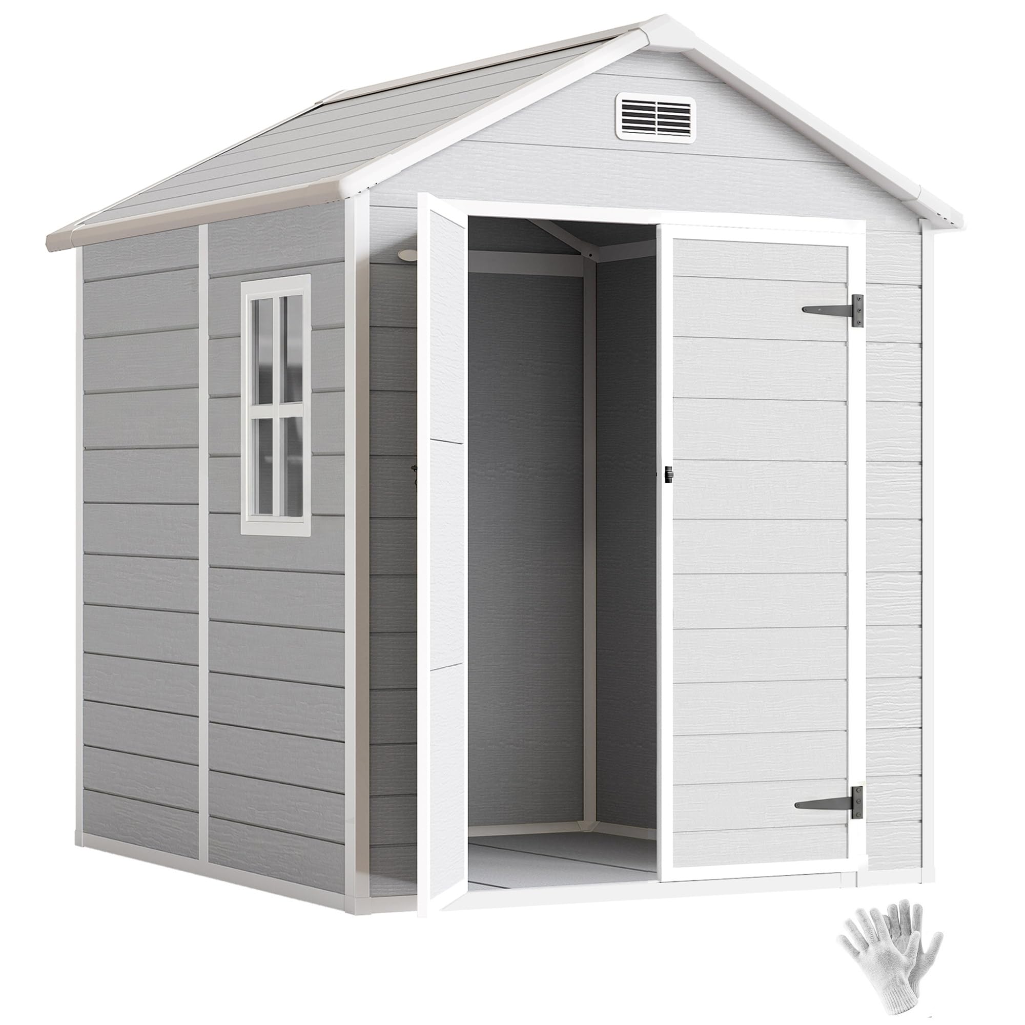 Outsunny 6 x 5ft Resin Garden Shed - Light Grey - Waterproof - UV Resistant - with Floor and Window