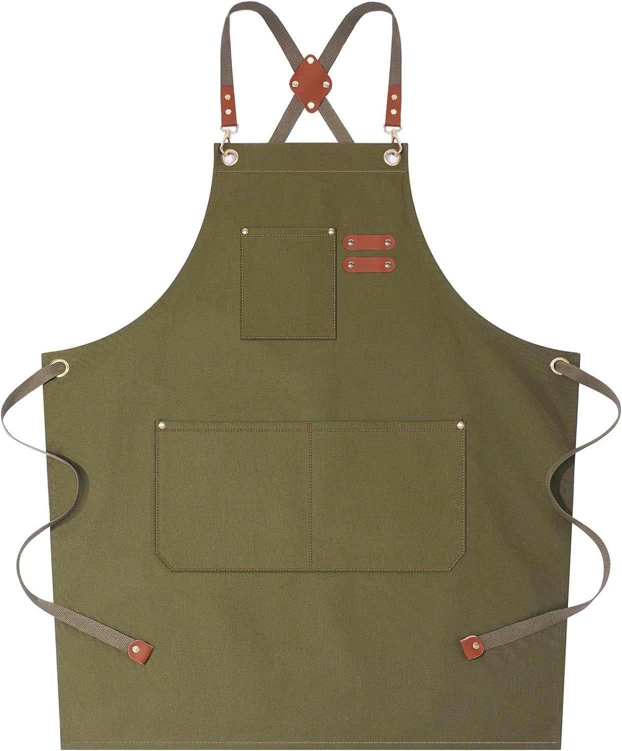 X springChef Aprons, Cotton Canvas Aprons for Men Women with Large Pockets, Water repellent Aprons with Adjustable and Soft Cross Shoulder Straps, Professional Chef Apron for Kitchen, Coffee