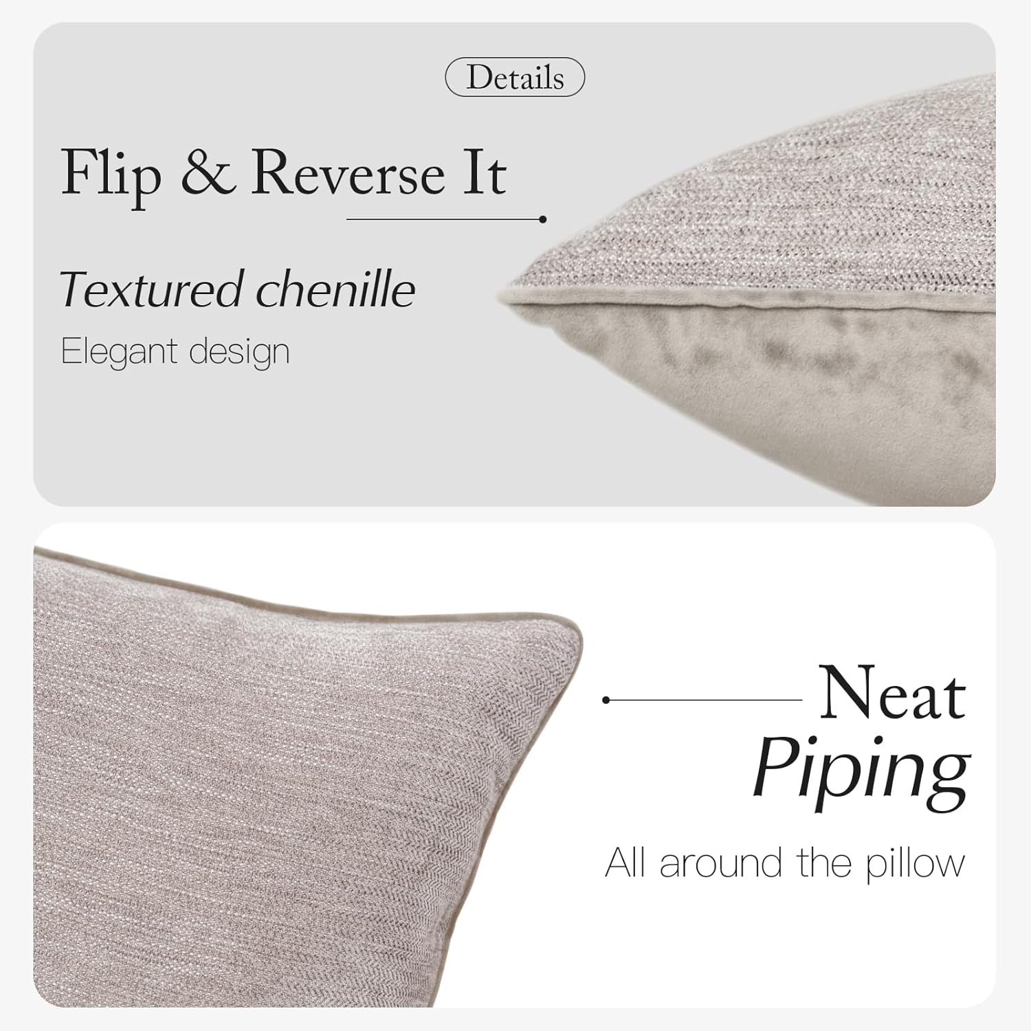 MATTINS Soft Textured Chenille Throw Pillow Covers Set of 2 – Neutral Decor Modern Farmhouse Pillow Cases – 18x18 Inch Decorative Pillow Covers for Sofa, Bedroom, Living Room – Light Brown - Image 8