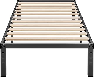 Breezehome 18" Twin Metal Bed Frame with Sturdy Wood Slats No Box Spring Needed, Durable Heavy Duty Platform Bed Frame Twin Size, Underneath Storage, Easy Assembly, Noise Free, Black