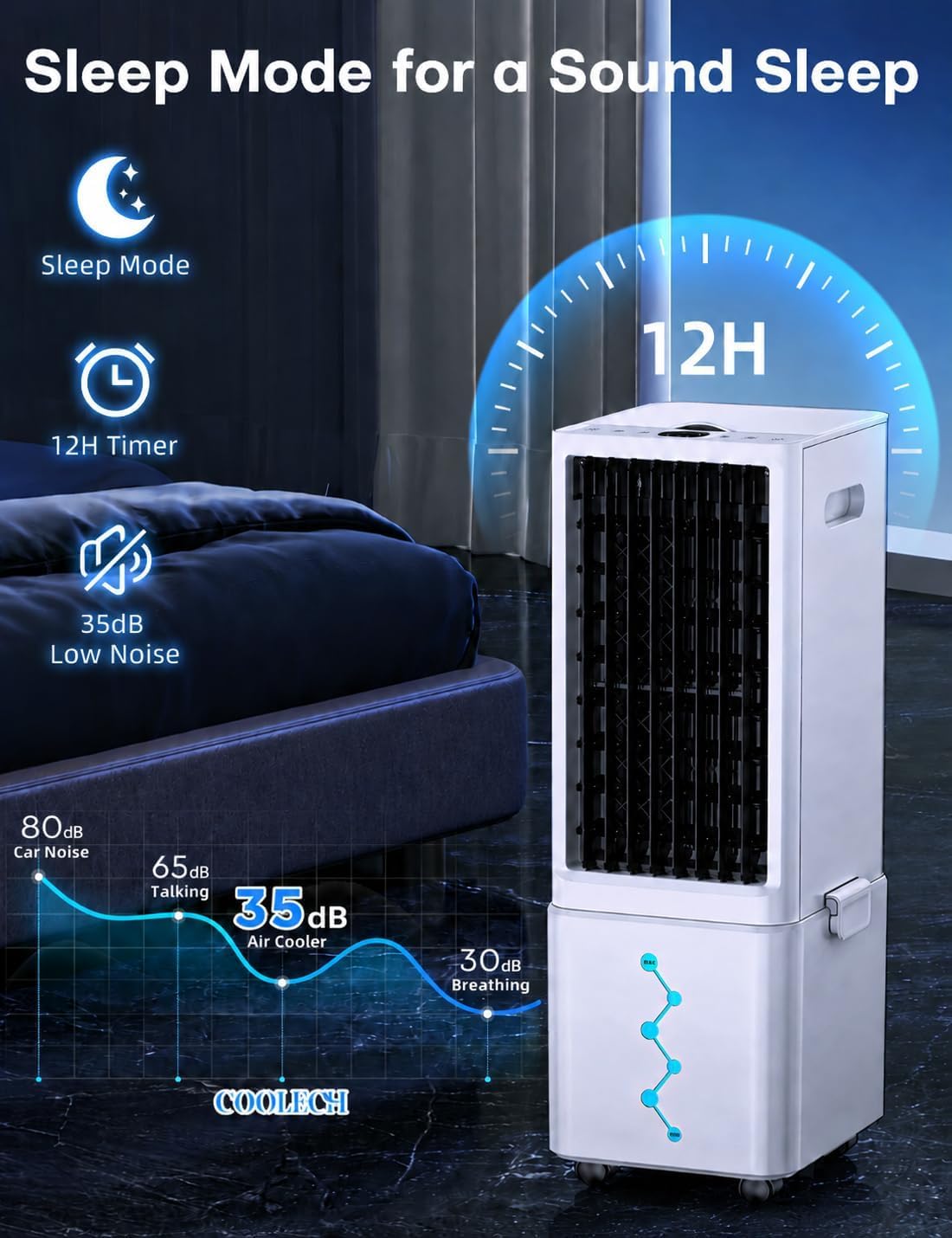 Windowless Air Conditioner w/4 Mode&3 Speed, Waterless Alert, 2.4-Gal Tank for 24H Cooling, 12H Timer,20FT Remote, 70° Auto Swing Evaporative Air Cooler, Portable Air Conditioners for Bedrooms