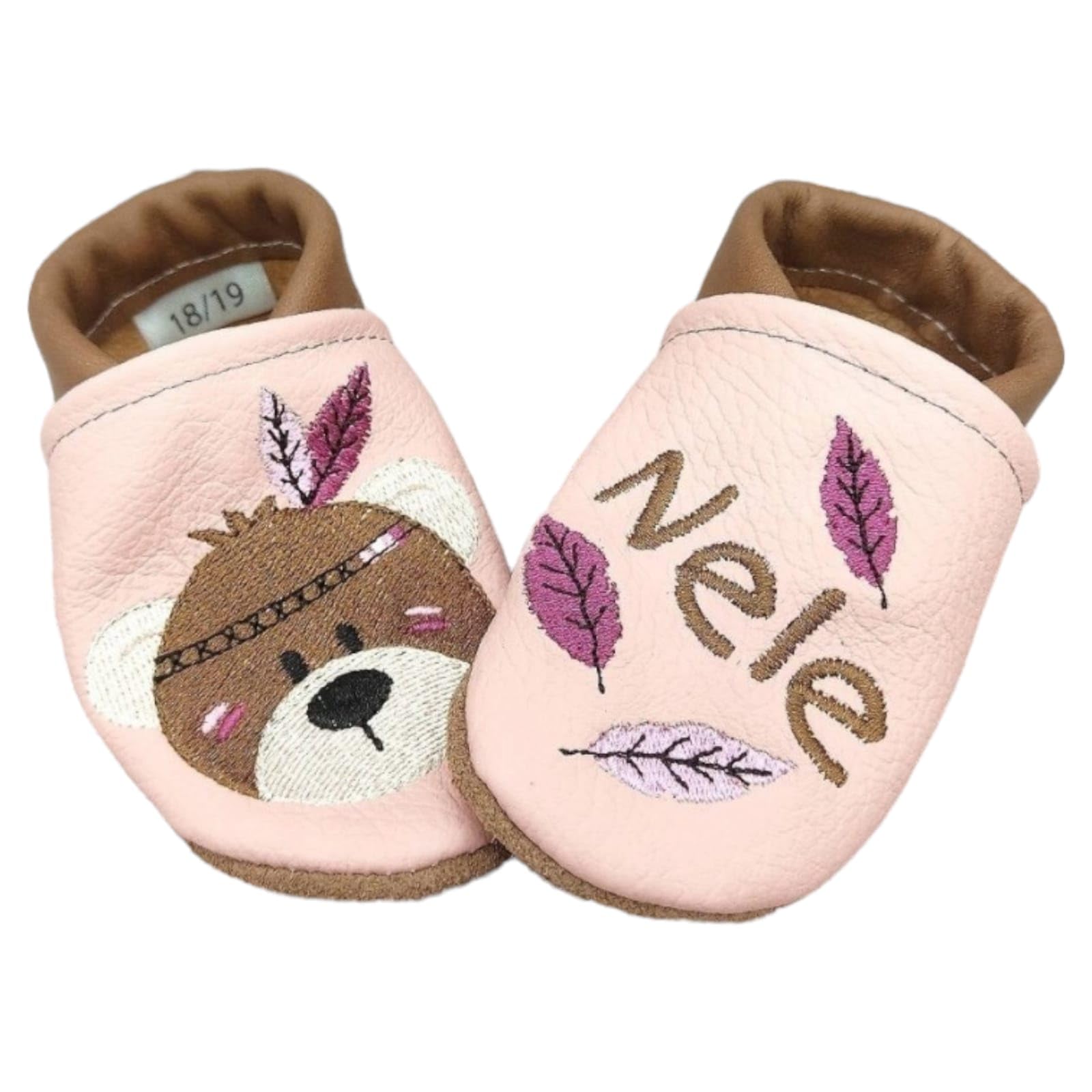Generisch Zwucki Krabbelschuhe Lauflernschuhe Lederpuschen mit Name Personalisiert Handgemacht Geschenk Geburt Taufe Geburtstag Mädchen Junge Baby Indianer Bär Echtleder