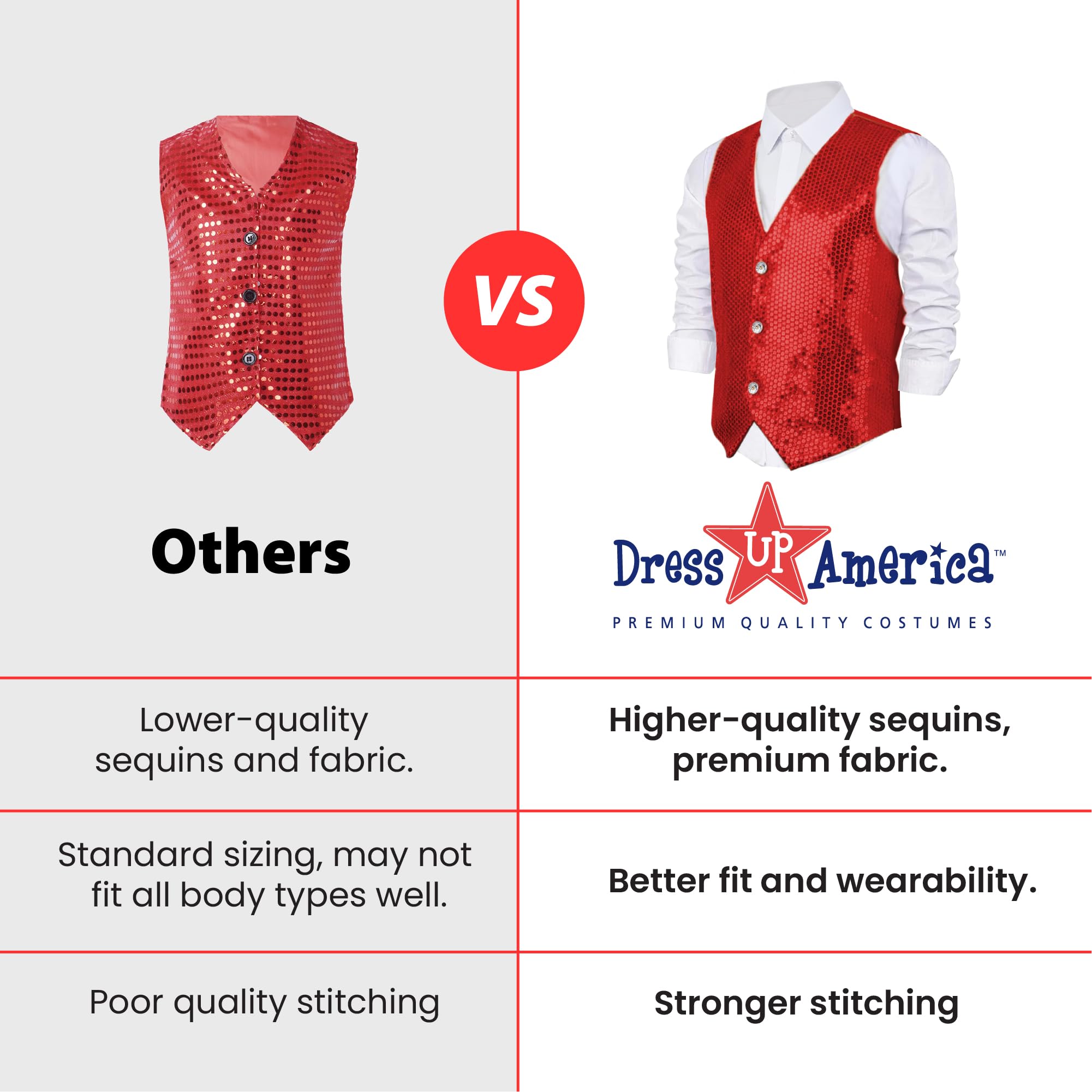 Dress Up America Gilet Rosso Con Paillettes Per Adulto - Gilet Da Ballo Lucido Per Adulti - Costume Da Festa Per Uomo