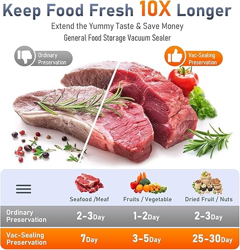 Miniatura 3 de LiveGo Máquina selladora al vacío, sellador de succión de trabajo continuo de alta velocidad con 10 bolsas herméticas y manguera de accesorios para