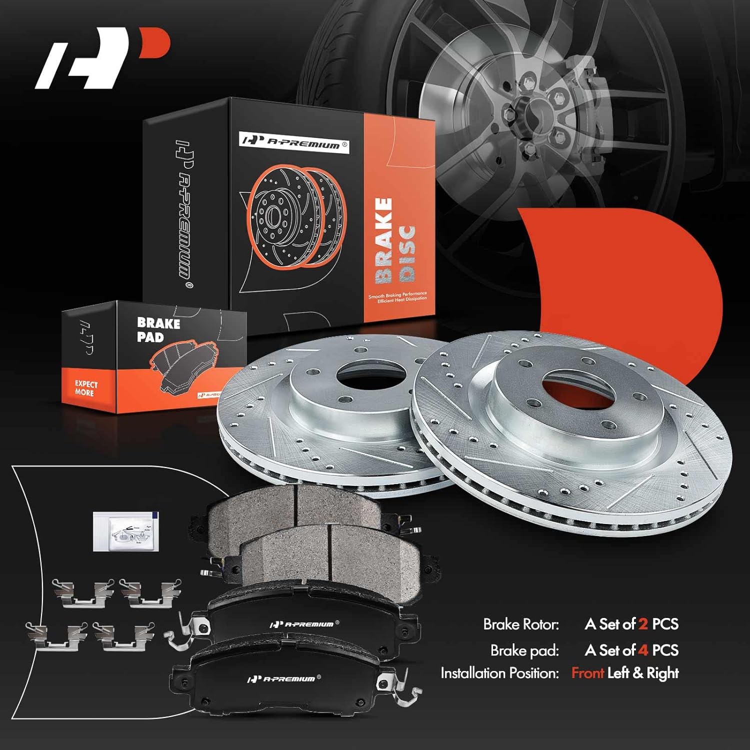 A-Premium 11.65 inch(295.91 mm) Front Drilled and Slotted Disc Brake Rotors + Ceramic Pads Kit Compatible with Select Nissan Models - Altima 2014 2015 2016 2017 2018 2019, 6-PC Set