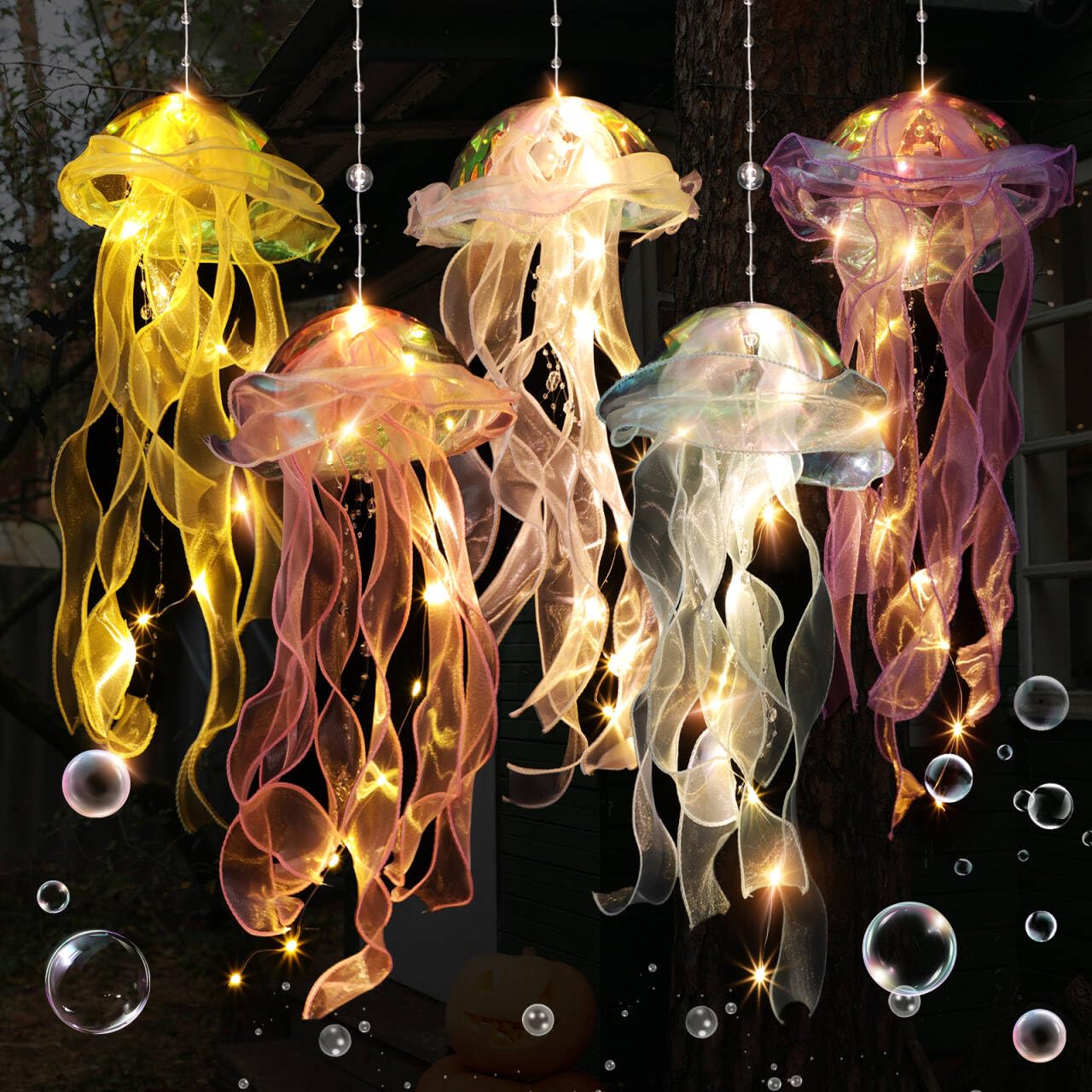 5 Pièces Lanterne Méduse Lumineuse,Lampe à Suspendre en Forme de Méduse,Lanternes Méduses à Suspendre,Décoration Lampe Lanterne Méduse