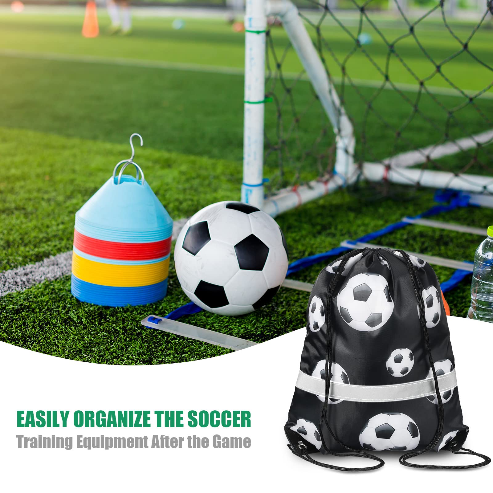24 bolsas de fútbol con cordón trasero con rayas reflectantes para equipo de fútbol, deportes de equipo para yoga, baile, suministros de natación, Como se muestra 4