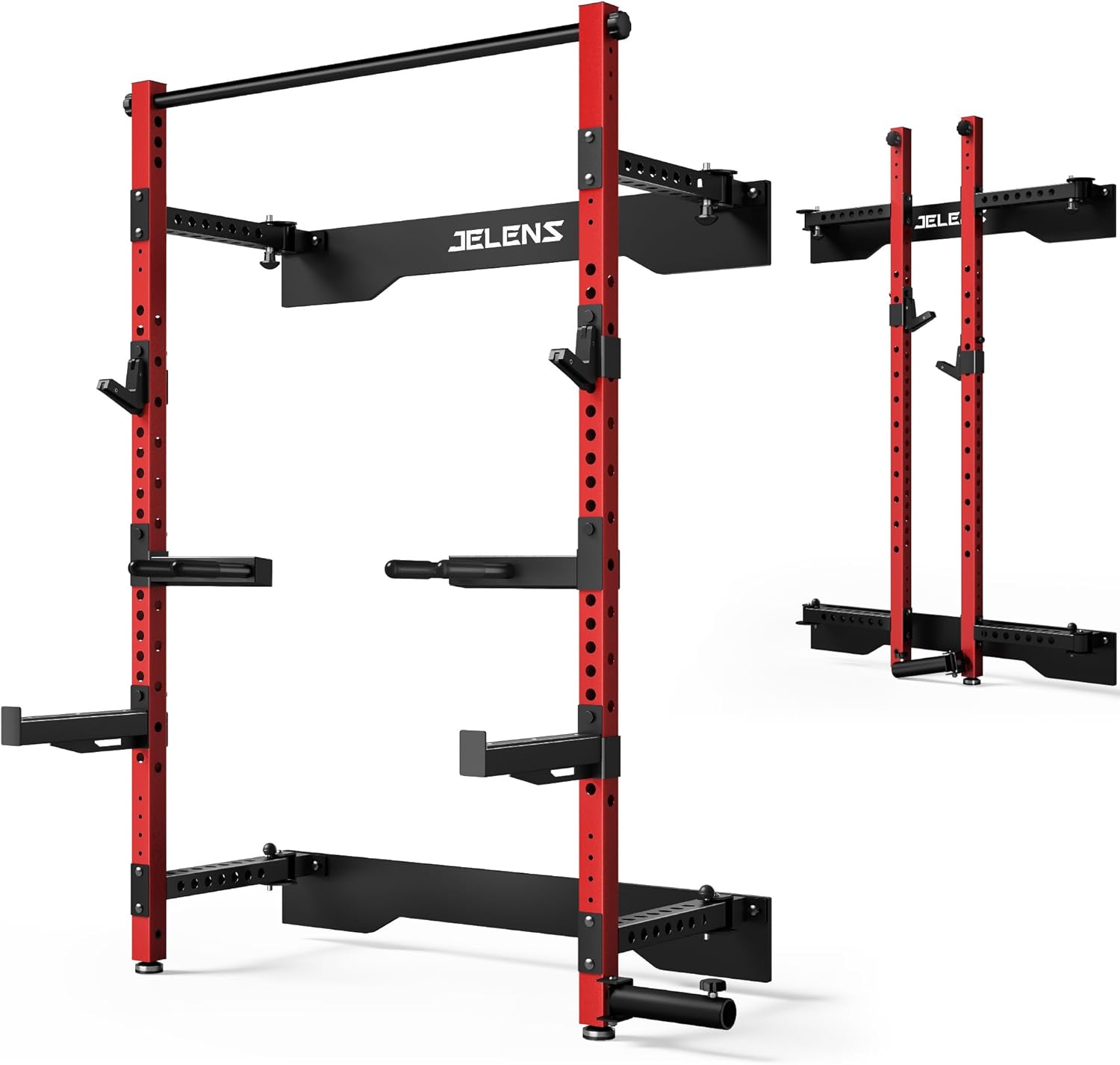 JELENS JELENS Folding Squat Rack – Wall Mounted, Space Saving Power Cage with Attachments