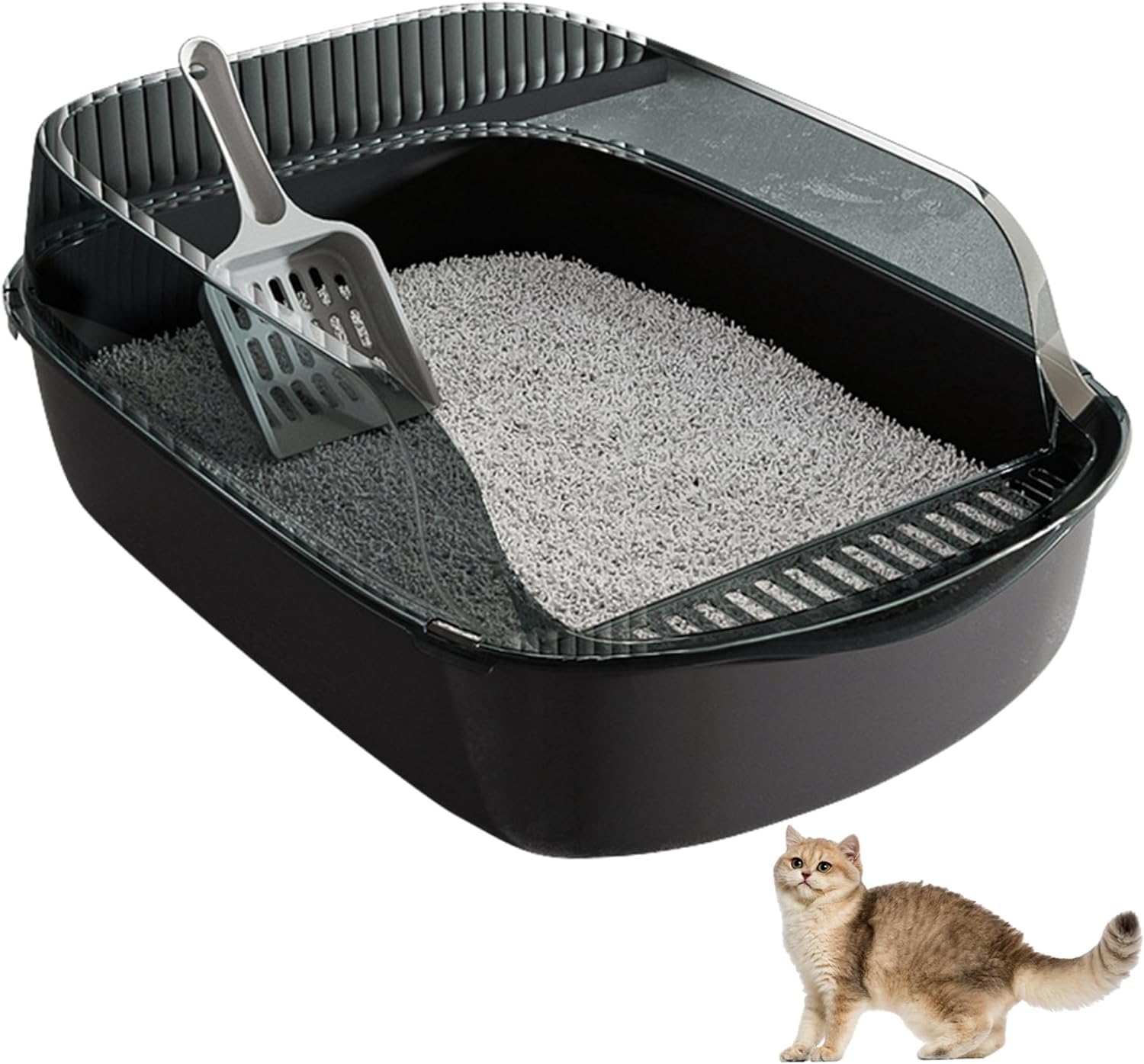 ORCHID M® Extra Large Cat Litter Box,Open Top Cat Litter Tray with Scoop,Semi-enclosed Anti-splash Box,Cat Sandbox Cat Toilet (Extra large)