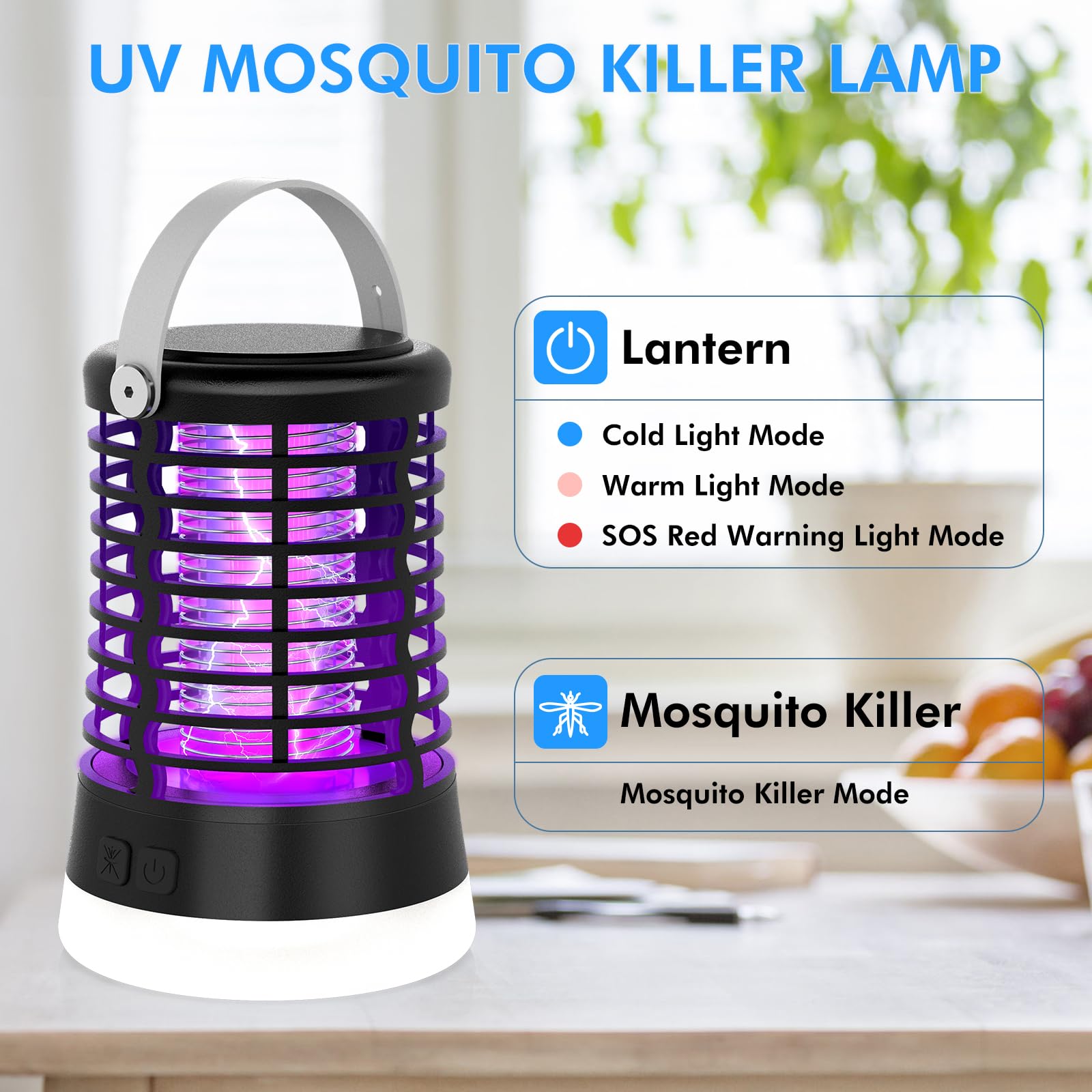 Lampe Anti Moustique Exterieur, Appareil Anti Moustique pour Camping avec Lumière LED, Destructeur d'Insectes, USB Rechargeable, IP66 Étanche, Batterie 2200mAh, Piege à Moustique Electrique