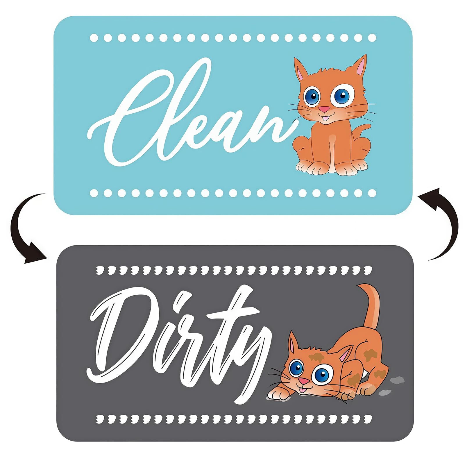 Tivleed Grey/Blue-Cat Dishwasher Magnet, Cat Design Dishwasher Magnet, Blue Kitchen Decor, Double Sided Clean Dirty Sign For Dishwasher And Fridge, 9.5X5.5cm Magnetic Indicator