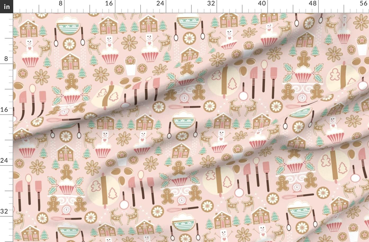 Spoonflower Fabric - Baking Pink Christmas Pastel Gingerbread Holiday Maximalist Printed on Organic Cotton Sateen Fabric by The Yard - Sewing Quilting Apparel Home Decor