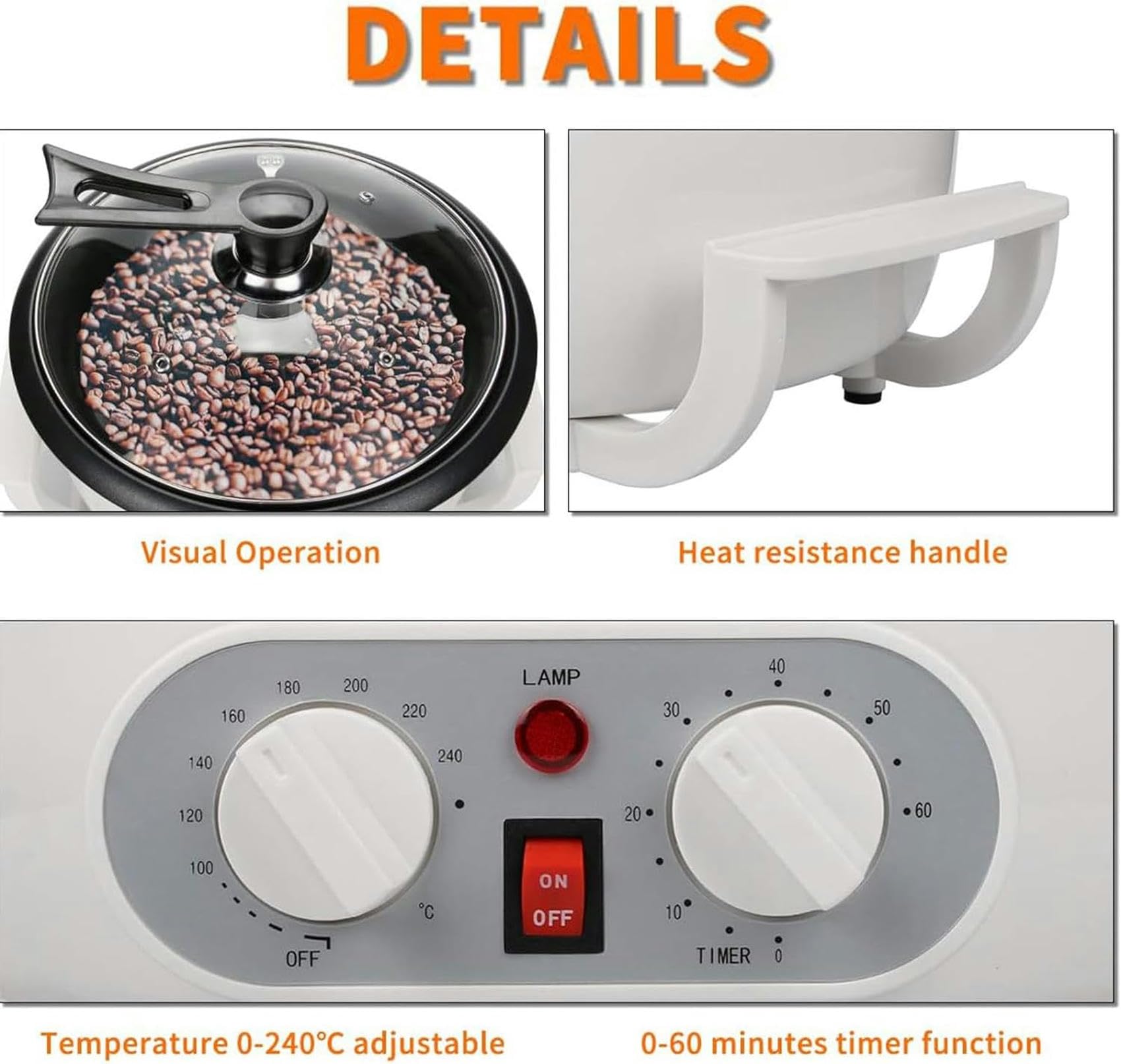 Elektryczny palacz do kawy - pojemność 750g - palnik do kawy ziarnistej - z timerem i regulacją temperatury - ekspres do kawy Bow Stir,