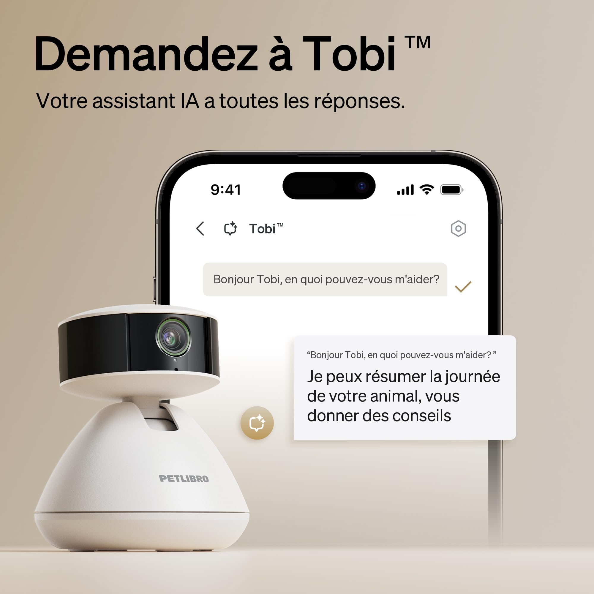 PETLIBRO Caméra Intelligente 360° pour Chien et Chat - Détection Multi-Animaux, Vision Nocturne Couleur, Résumés d'Activités, Alertes Instantanées