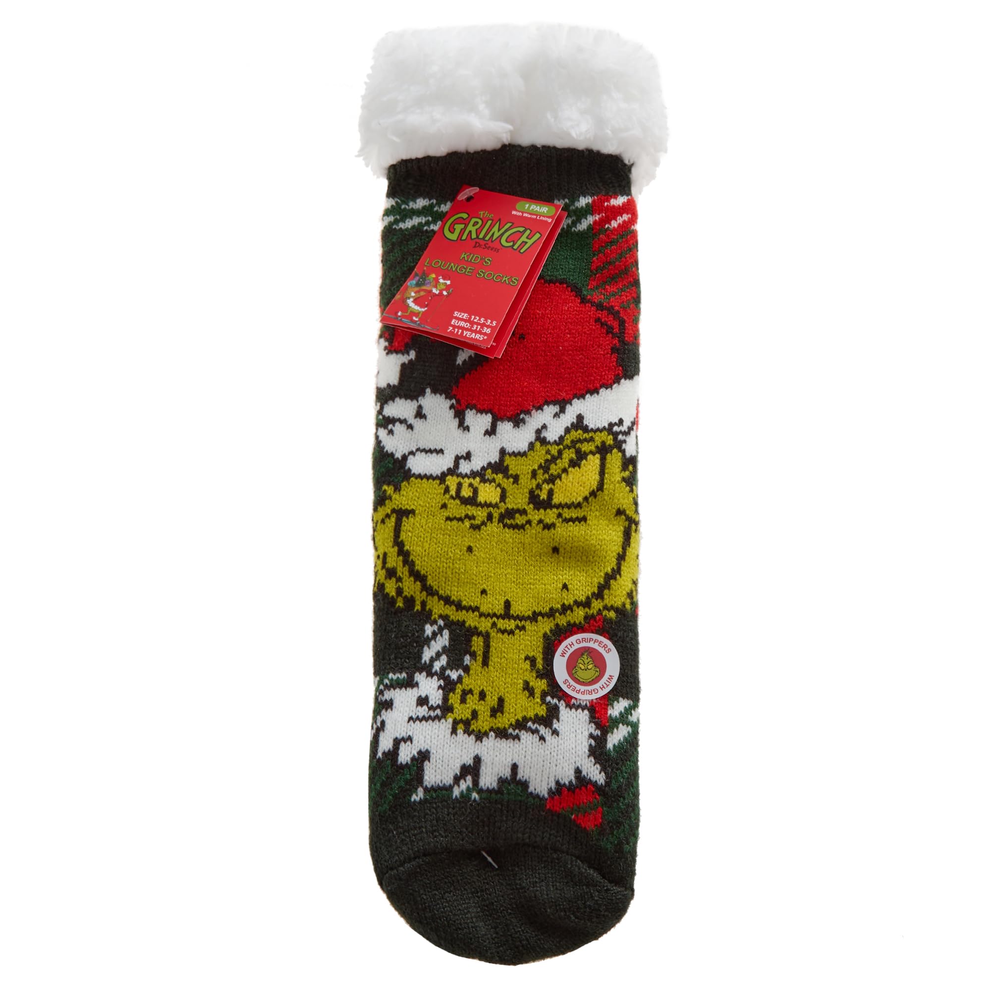 Metzuyan Unisex Kids Black Ws-Aw25 Kids Infant Childrens 1 Pairs Grinch Fluffy Socks Cosy Fuzzy Novelty Xmas Christmas Grinch Face Kids 4-6