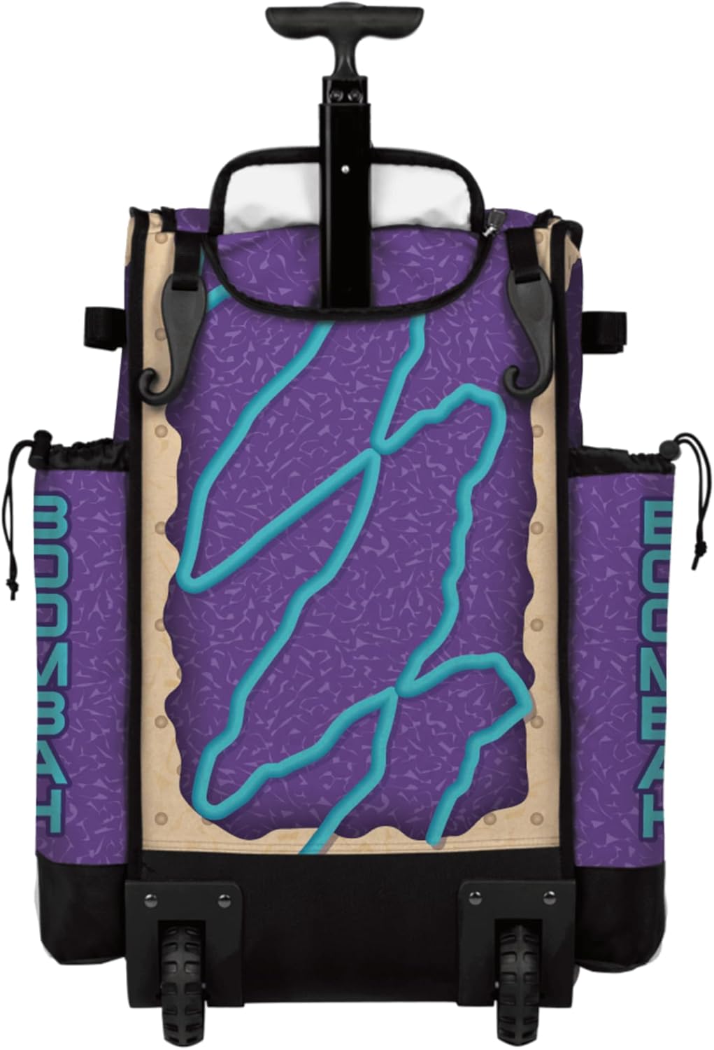 Boombah Rolling Superpack Baseball/Softball Gear Bag - Telescopic Handle - Holds 4 Bats - Wheeled Version - Toaster Pastry Berry Twist Gold/Violet/Aqua