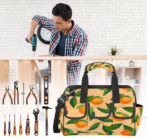 Miniatura 2 de Bolsas de herramientas de boca ancha naranja para hombres y mujeres de 14.8 pulgadas, bolsa de herramientas naranja bolsa organizadora de