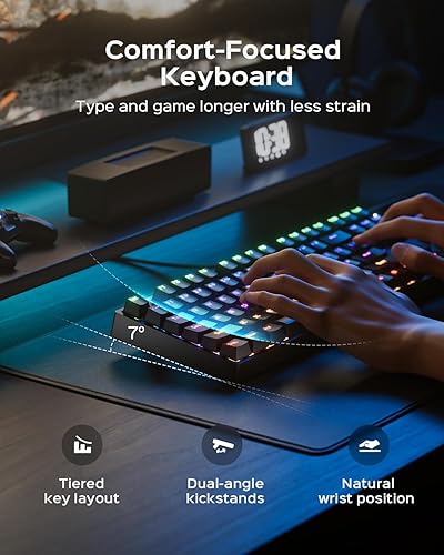 Miniatura 4 de Teclado mecánico para juegos con interruptor azul, teclado con cable retroiluminado RGB de tamaño completo de 104 teclas (11 modos, anti-fantasma,