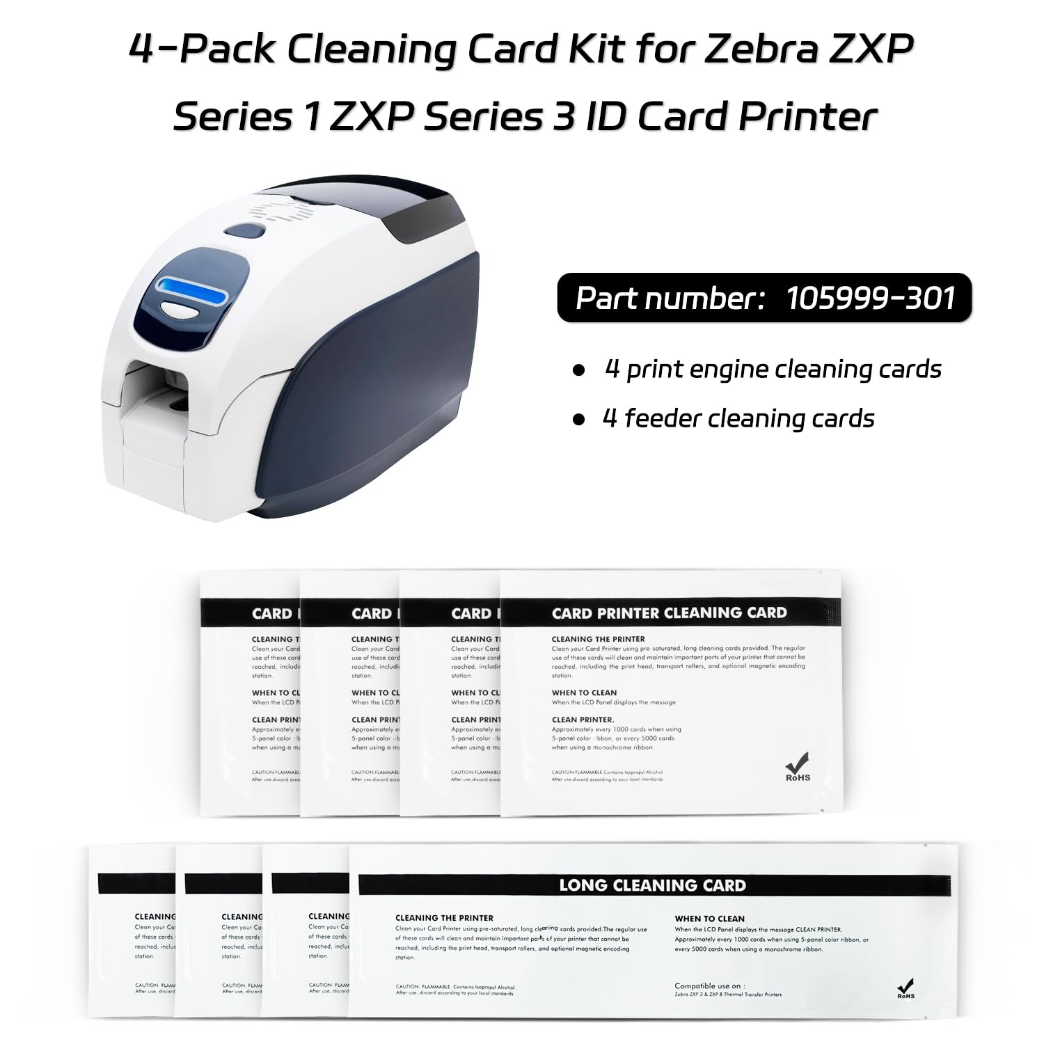 Kit de cartão de limpeza ZXP1 ZXP3 para impressora de cartões de