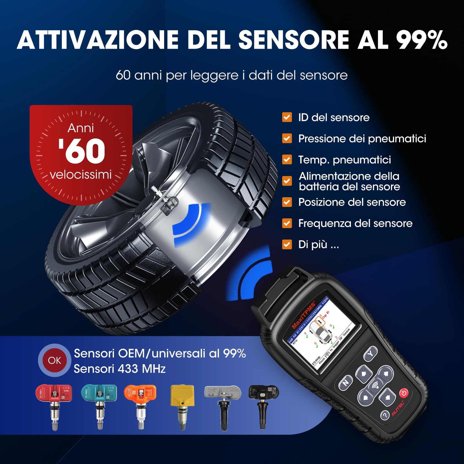 Autel MaxiTPMS TS408S Scanner di Programmazione OBD, Strumento di Apprendimento TPMS, Ritiro 99% OEM, Attivazione Sensore, Reset TPMS, Strumento di Programmazione TPMS，Aggiornamenti Gratuiti a Vita