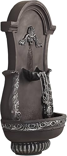 Miniatura 8 de San Pablo - Fuente de pared decorativa italiana de 33 pulgadas de alto para interiores y exteriores, fuente de pared de resina gris, función de agua