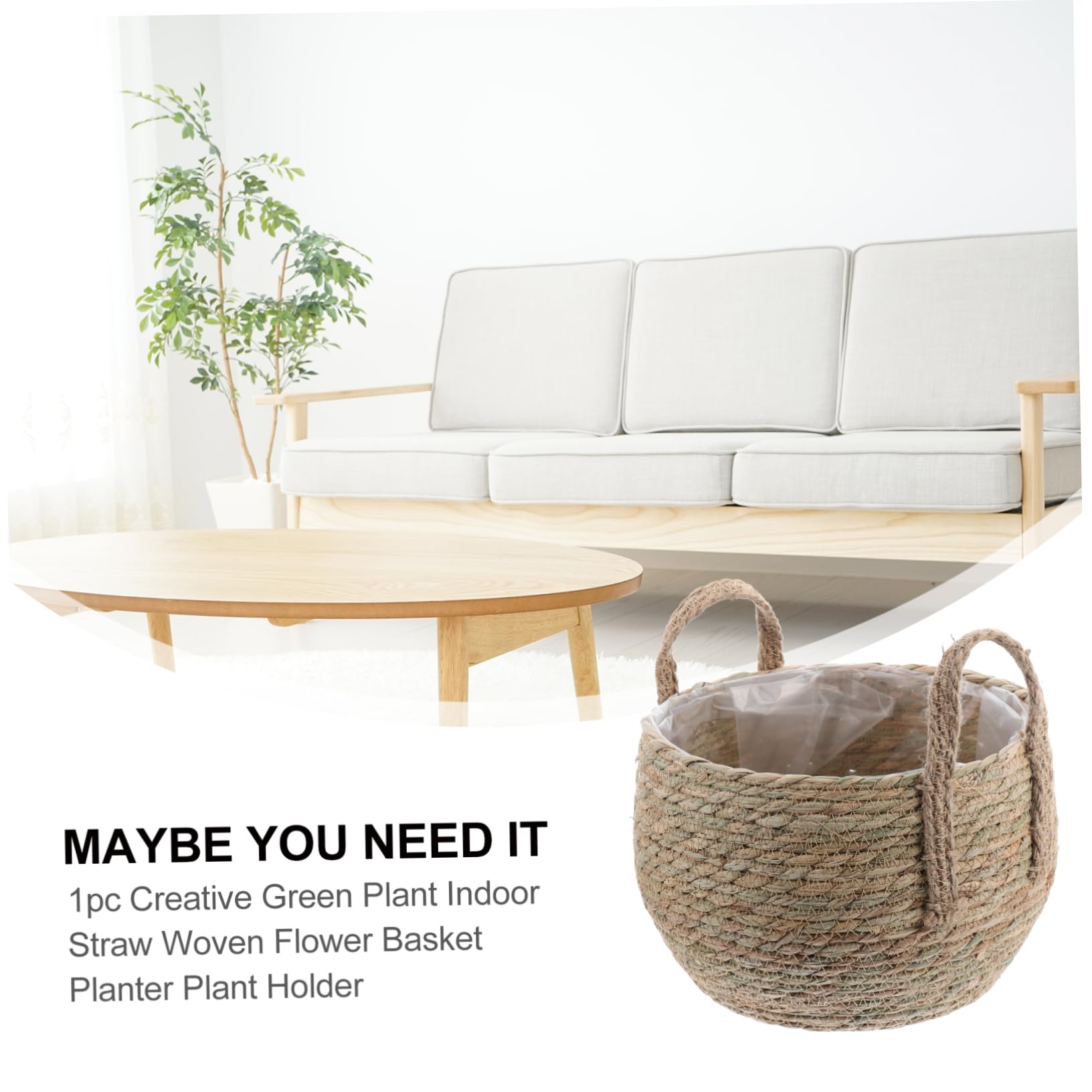 Gewebter Blumentopf aus Seegras Kreativer und Dekorativer Aufbewahrungskorb Handgefertigt 24cm Durchmesser für Indoor Pflanzen und Sukkulenten