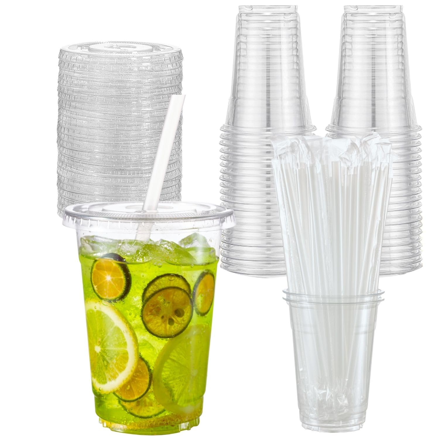 Artsotroly 16 oz Clear Plastic Cups with Lids and Straws, Disposable Drinking Cups for Cold Drinks, Iced Coffee, Milkshakes, Smoothies, 25 Sets