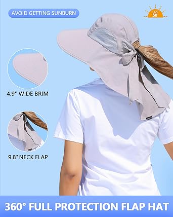 UPF 50+ Ponytail Sun Hat for Hiking, Camping, Fishing, Safari Light Gray & Wide Brim Sun Hat Kids Fishing Hat Royal Blue Bundle