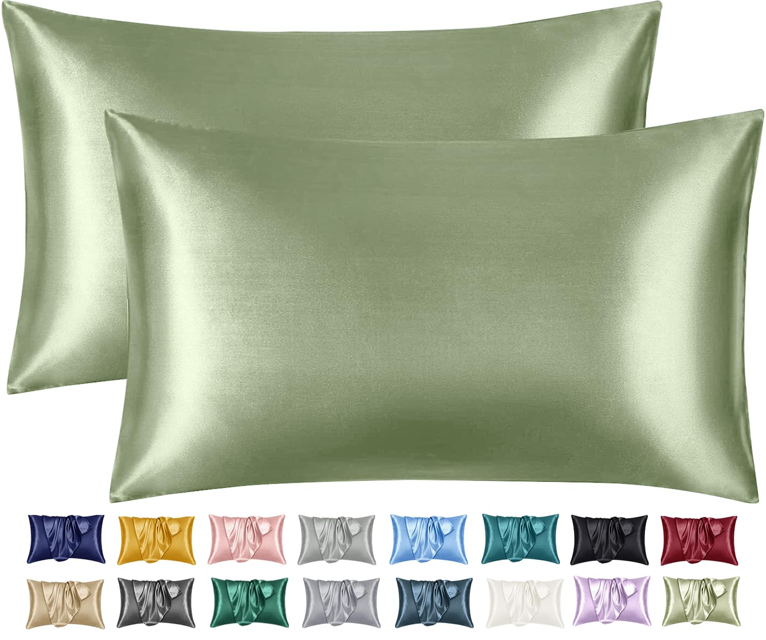 Imperial Rooms Satin Pillowcase 2 Pack – Satin Silk Pillowcases for Hair and Skin, Gifts for Women – Mint Pillow cases with Envelope Closure (50x75 cm)