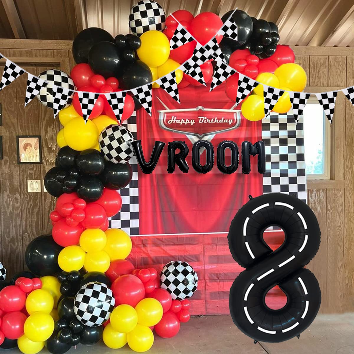 DEAPEICK 134pcs Race Car Balloon Party Supplies - Racing Car Theme Party Supplies Happy Birthday Racecar Number Balloons Garland Kit (Arch, 8)