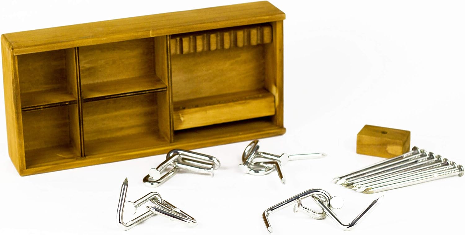 Box of Nails 5 Nail Puzzles Metal Interlocking Puzzle