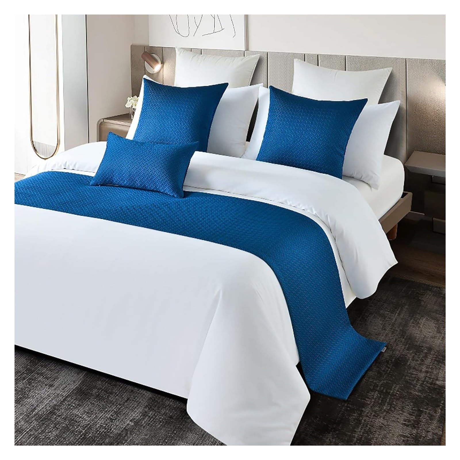 JFGCTYHXY Bed linen throws, Solid Color Bed Runners For King Size Carved Pattern Bedspread Scarf(Blu,50 * 240cm for 180cm Bed)