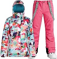 GSOU SNOW Women's Ski Jacket & Pants Set - Waterproof Hooded Snowsuit for Snowboarding & Skiing, Windproof Breathable