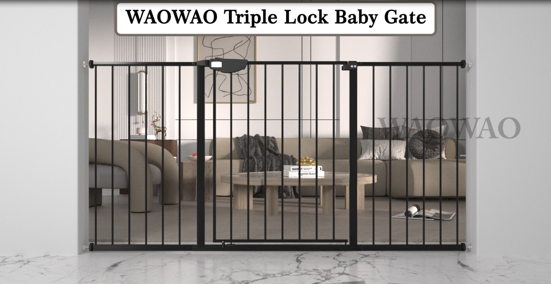 Amazon.com: WAOWAO Triple Lock Baby Gate Extra Wide 67.32-72.04