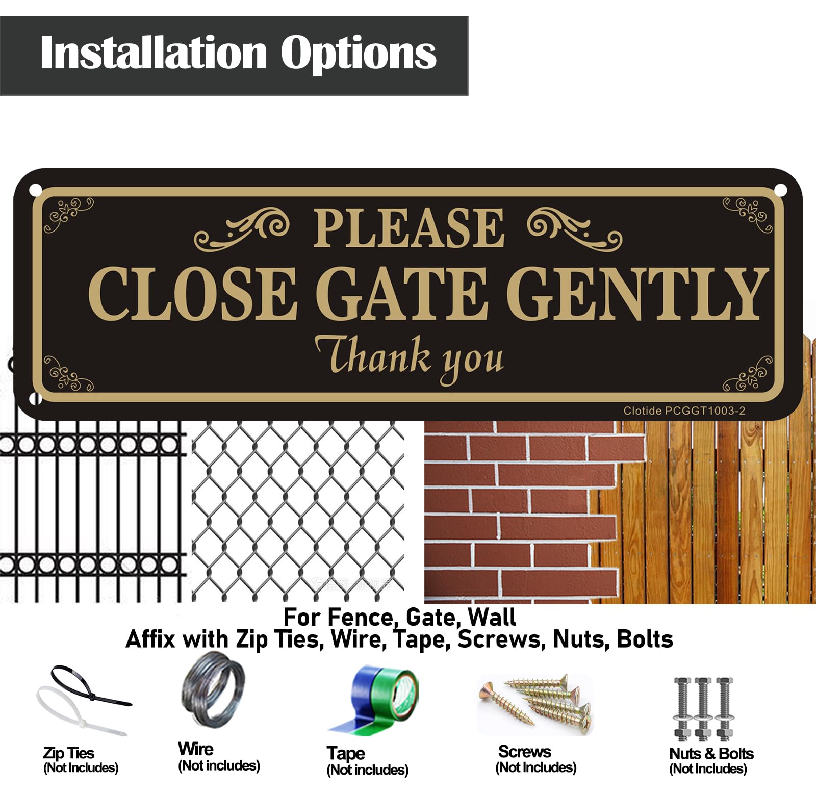 Clotide 2 Pack Please Close Gate Gently Sign - 10x3 Inch Rust-Free Aluminum, UV Resistant