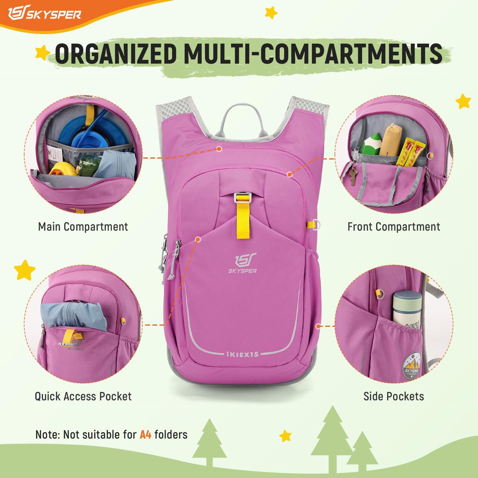 SKYSPER Wanderrucksack Kinder 15L, Rucksack Kinder für 7-14 Jährige Jungen & Mädchen in Geeignet zum Wandern, für Outdoor-Aktivitäten oder zum Campen
